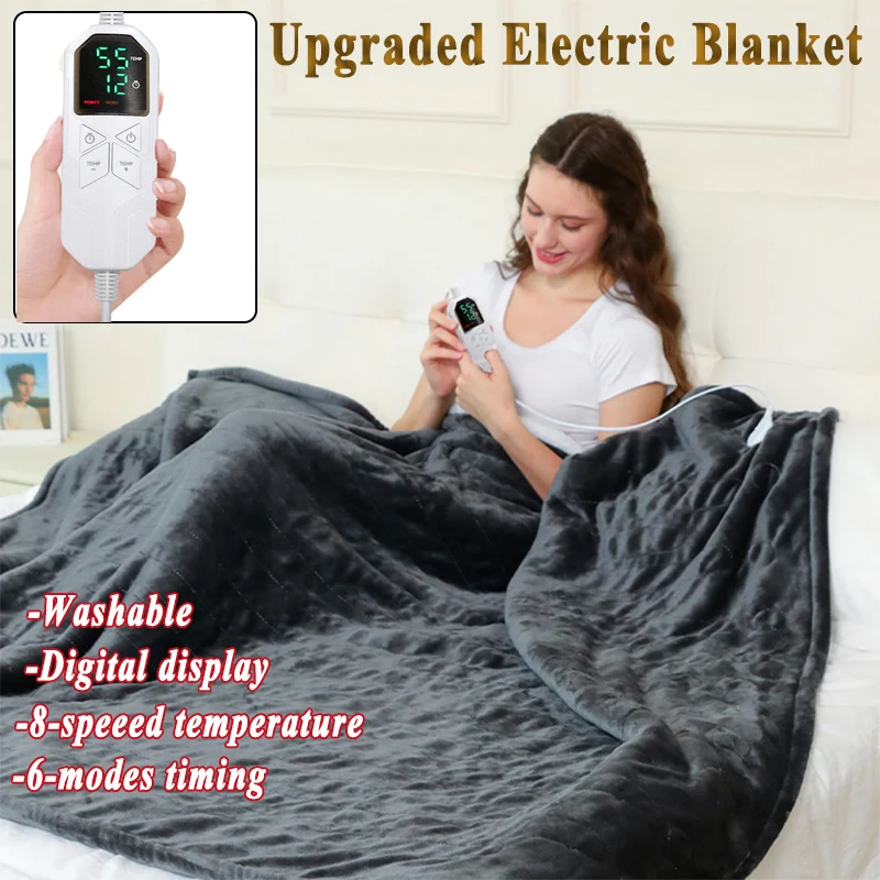 

Моющееся электрическое одеяло из углеродного волокна, теплое дальнее инфракрасное отопление, мягкое фланелевое одеяло, 8 уровней нагрева, 12 часов, автоматическое отключение по времени