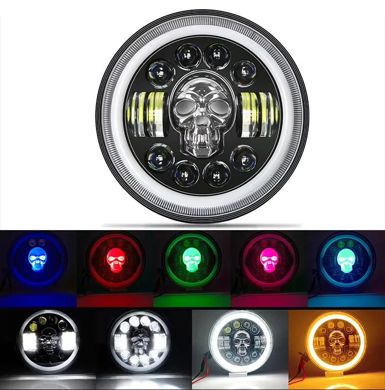 7 Inch Round LED Headlamp Automatic Turning Changes Motorcycle skull Headlights Fit For Harley Davidson For Jeep Wrangler