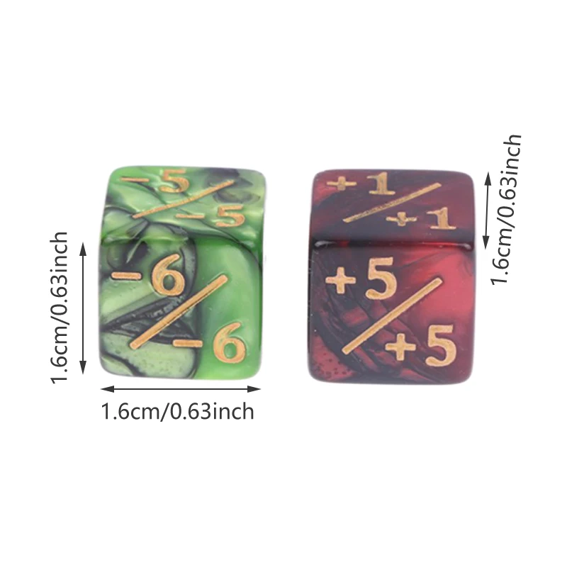 6-lado contando dados para crianças, 16mm, verde, vermelho, + 1/-1, brinquedo para xadrez, jogo, acessórios, 1pc