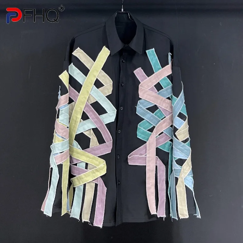 

PFHQ Autumn Men's Loose Patchwork Colorful Creativity Shirts Chic Single Breasted Outdoor Personality Light Luxury Tops 21Z2004
