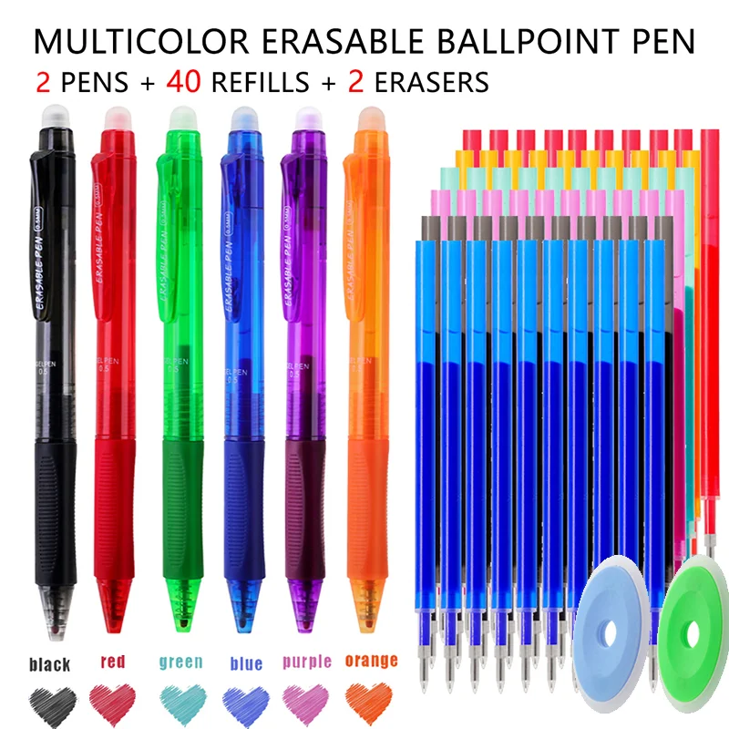 Press Erasable Gel Pens Set, 0.5mm Washable Handle Erasable Magic Pen Refills, for School Office  Writing Stationery Supplies