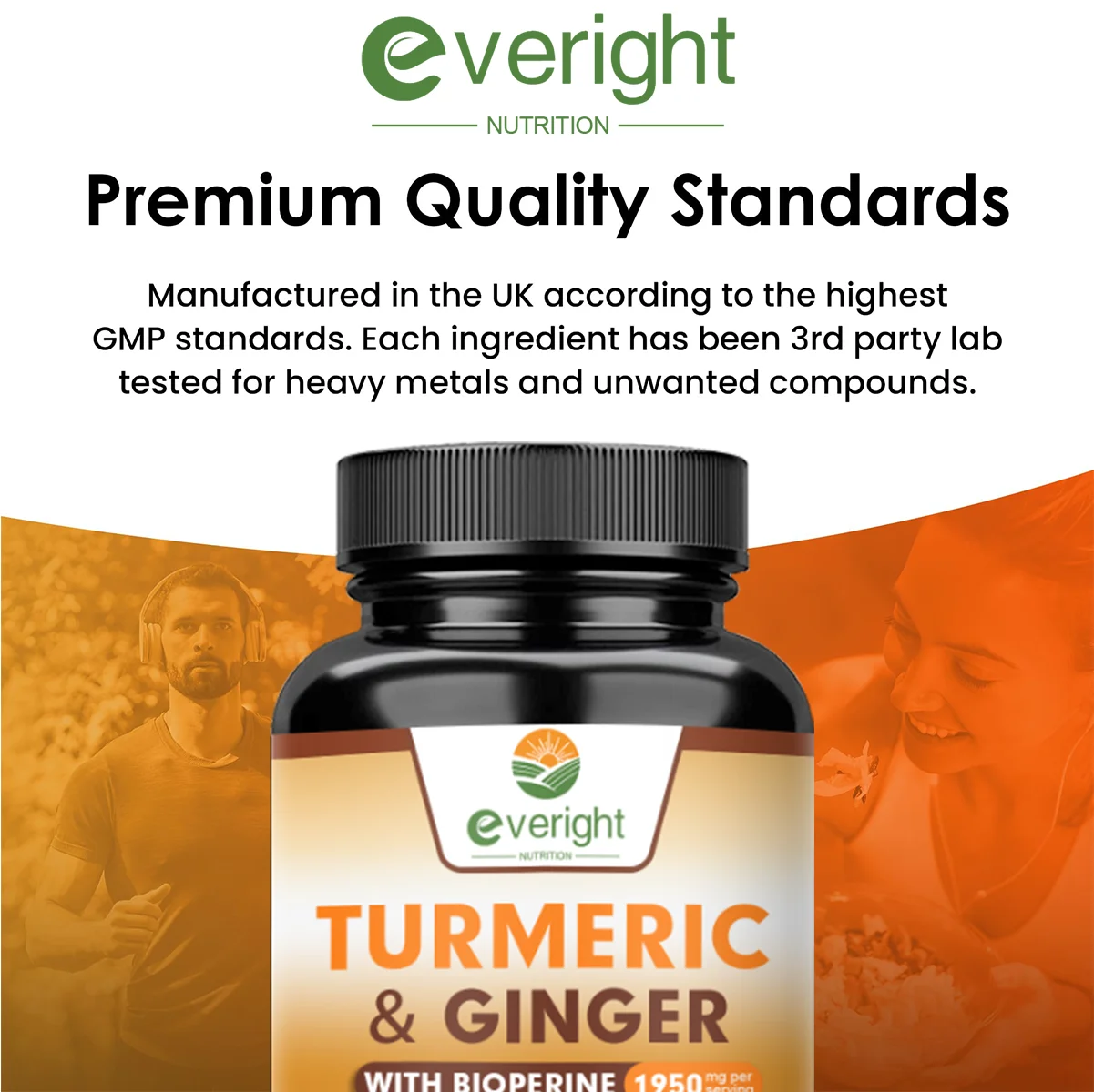 Turmeric Curcumin with BioPerine & Ginger for Bone, Muscle Function, Calcium Absorption, Immune Support, Herbal Extract Suppleme