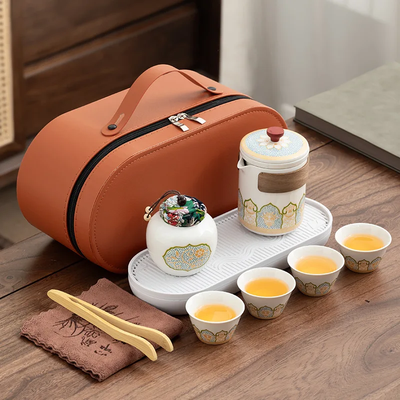 Bussiness Gift 6 Pcs Portable Outdoor Travel Kung Fu Tea Set Quick Brew Tea Cup Chinese Traditional Festival Business Gift