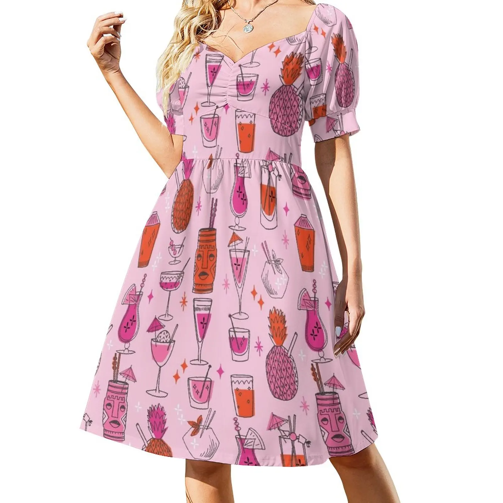 

Tropical cocktails tiki bar hawaiian drinks cute pattern by andrea lauren Sleeveless Dress Women's skirt