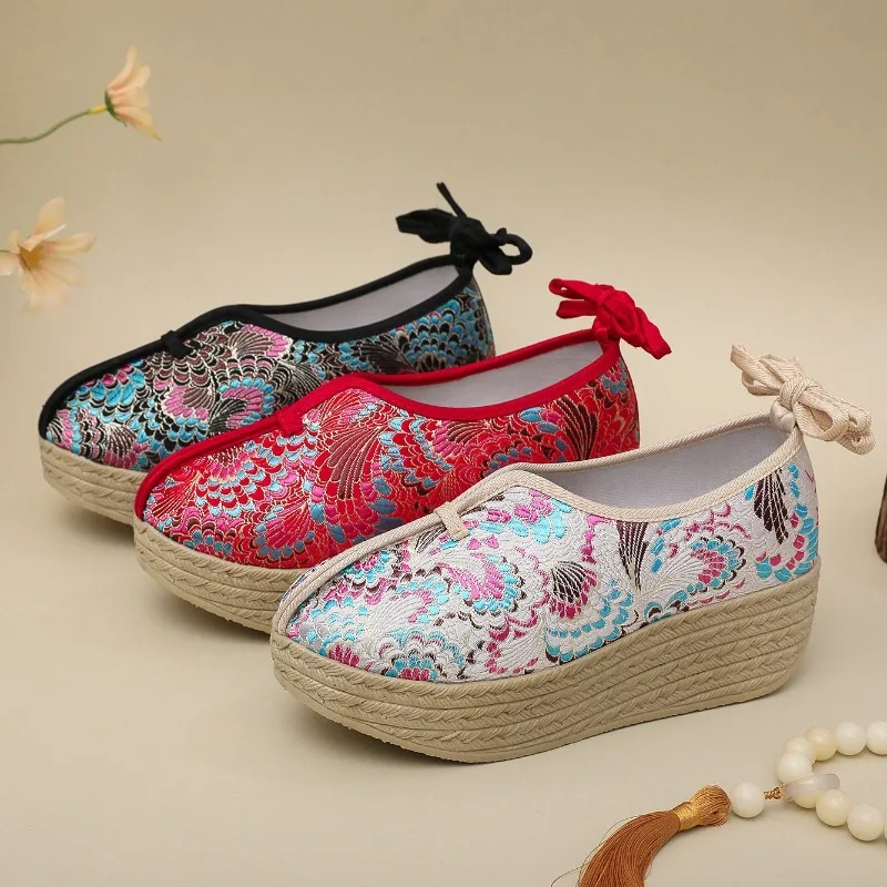 2026 Women's Chinese Phoenix Tail Embroidery Platform Hanfu Shoes Multi-Color Canvas Sole Four-Season Traditional Footwear Q-919