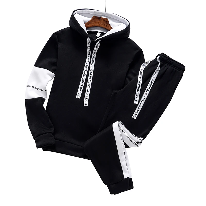 Mens Tracksuit Sports Casual Autumn Winter Black White Hoodied Sweatshirts Sweatpants Fashion Sweatsuit luxury  joggers clothing