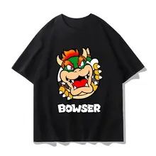 Nueva camiseta de verano para niños con cuello redondo y personaje de BOWSER/LUIGI, linda camiseta holgada de verano con estampado para juegos de rol entre padres e hijos