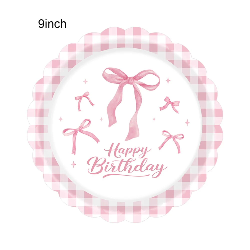 10/30/50Pcs Bogen Pappteller Tassen Rosa Weiß Einweg Geschirr Platte Mädchen Dekor Kokette Bogen Themen Geburtstag partei Liefert – Detail 3