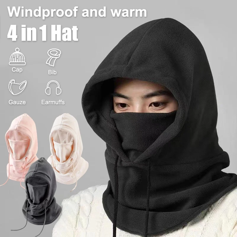 Balaclava topi hangat musim dingin pria wanita, topi beanie dengan masker dan penghangat leher 4-in-1 tahan angin untuk bersepeda perlindungan cuaca dingin