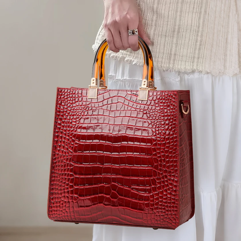 Aidani Retro Crocodile Pattern Genuine Leather Women's Tote Bag, New 2026 Luxury Style with Large Capacity