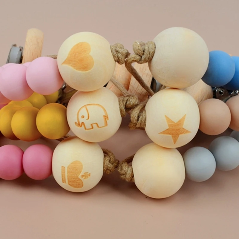 New BPA Free Silicone Beads Baby Pacifier Clips Wooden Beads Newborn Dummy Nipple Holder Clip Chain Baby Feeding Accessories