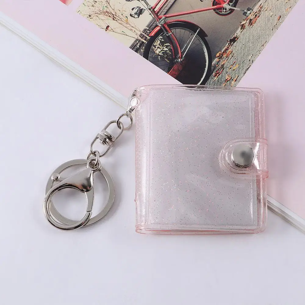 16 Pockets Small Pictures Storage Photo Holder Mini Albums Pendant Card Bag 1 2 Inch Photo Album Keychain Card Book Keyring