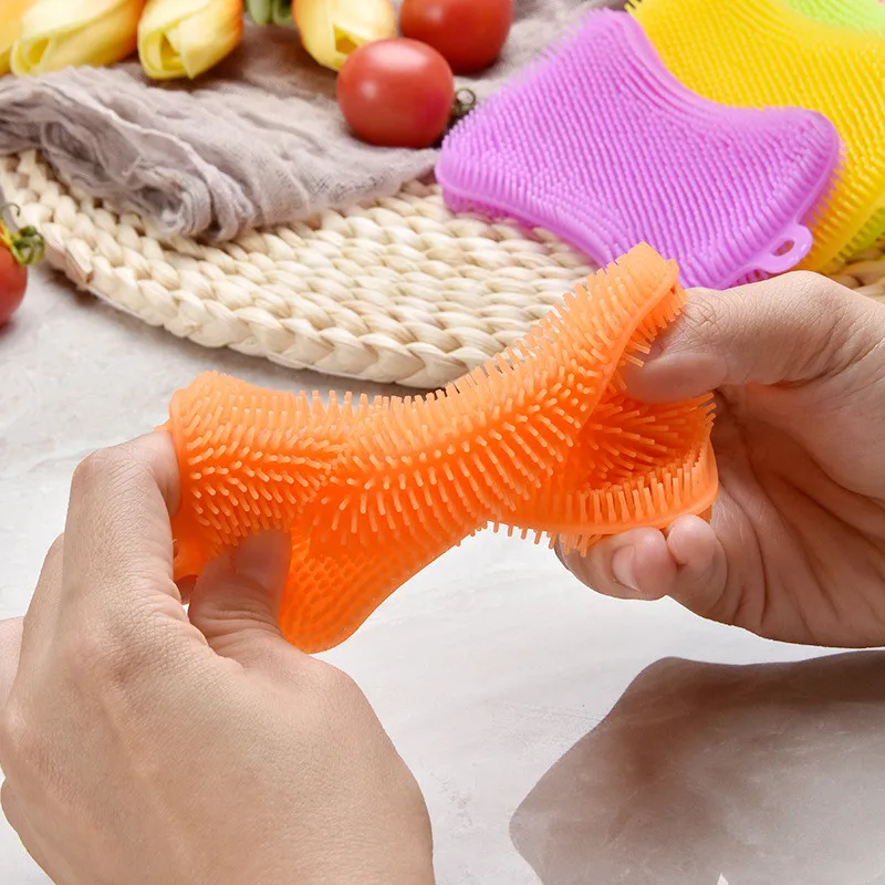 Silicone Dish Washing Brush Pot Pan Sponge Scrubber Silicone Scouring Pad Fruit Pot Pan Wash Brushes Kitchen Cleaning Tools