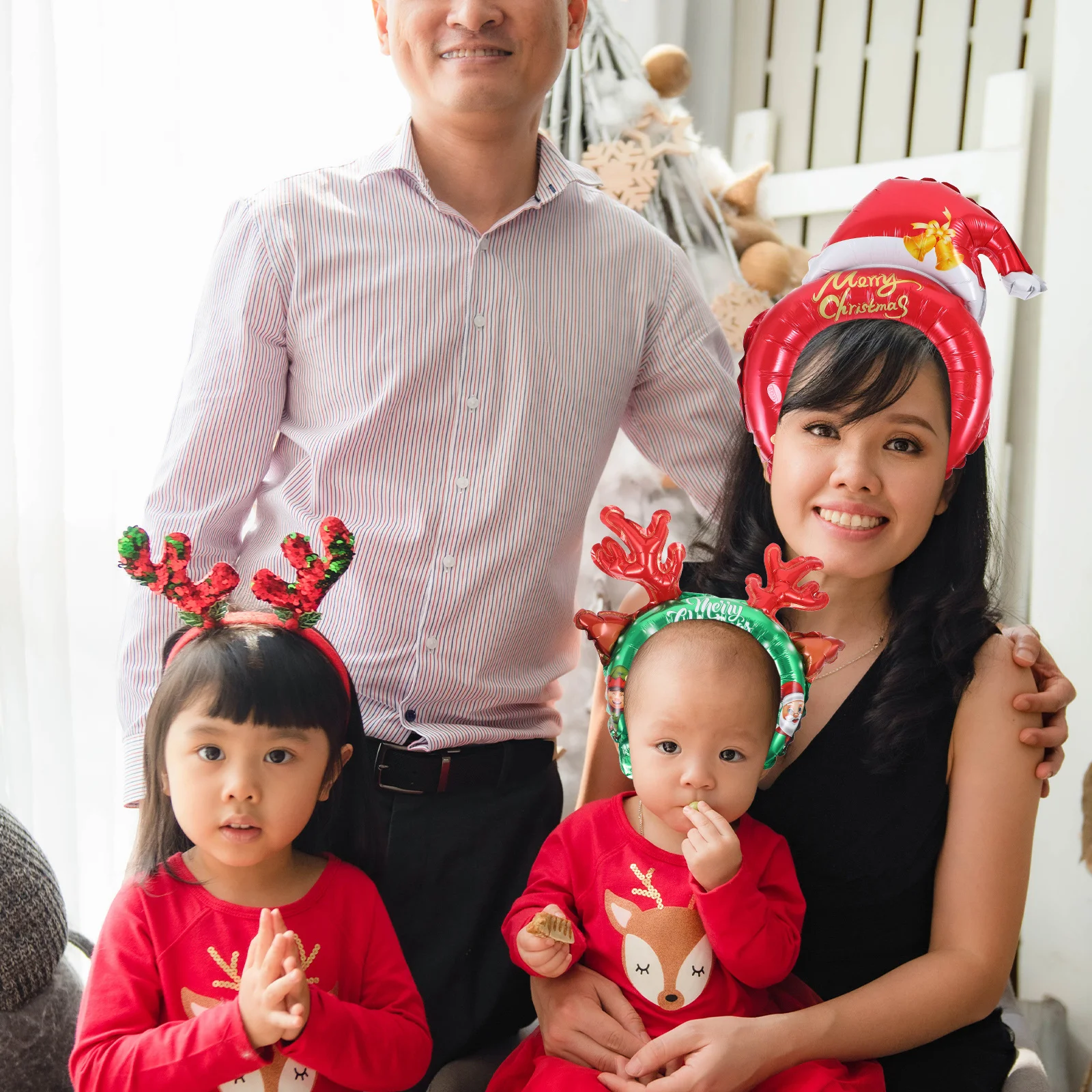 

20pcs Inflatable Christmas Headbands Aluminum Film Cartoon Hairbands Party Photo Props Party Favors Festival Decorative