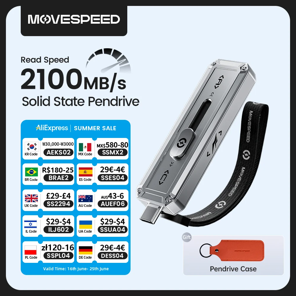 MOVESPEED SP20 2100MB/s USB Flash Drive 2TB 1TB USB3.2 Gen 2 Type C Solid State Pen Drive 512G 256GB Pendive for iPhone 15/16 PC