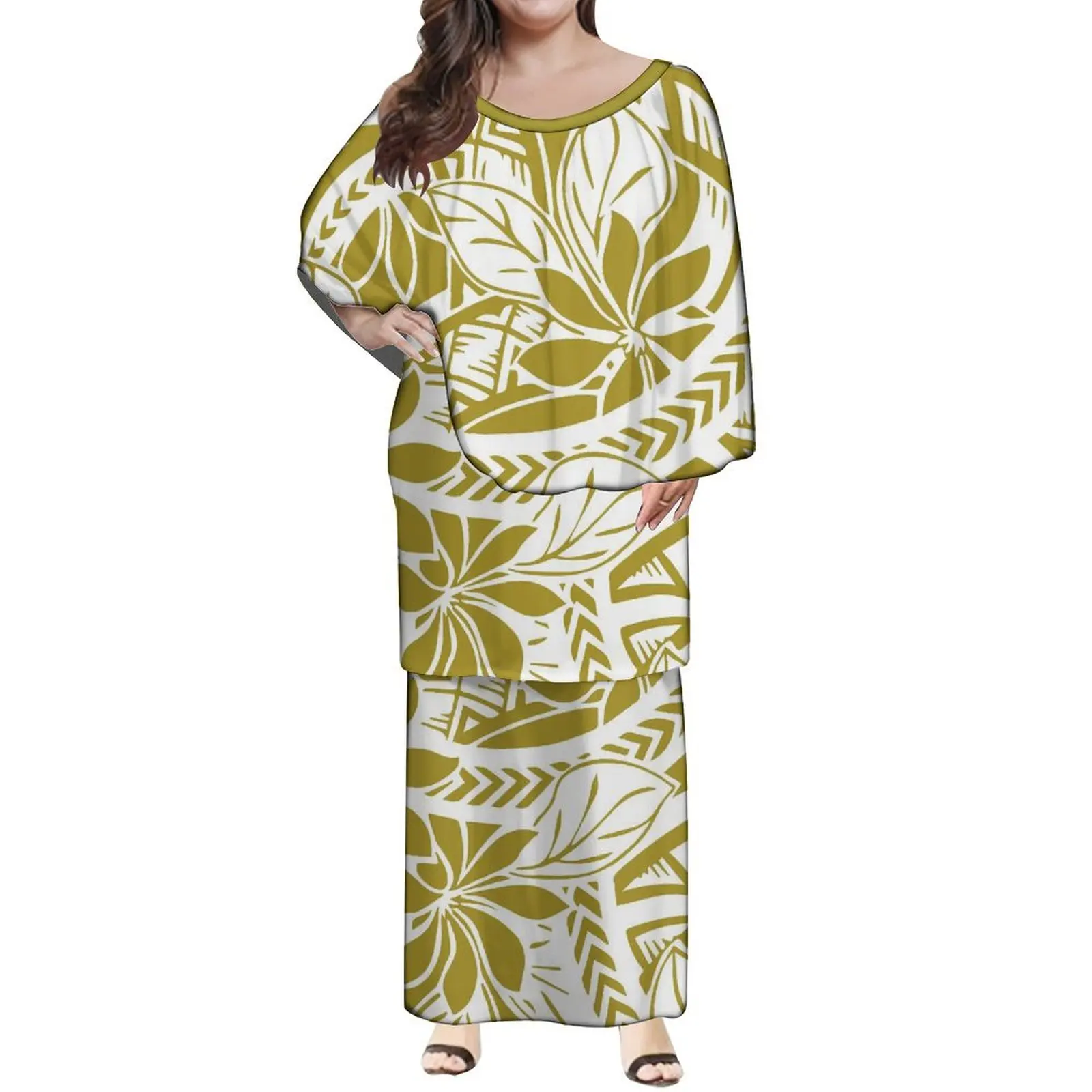 Island-Style Fashion Women'S Puletasi Dress Set Polynesian Design Women'S Cape Sleeve Dress Two-Piece Set