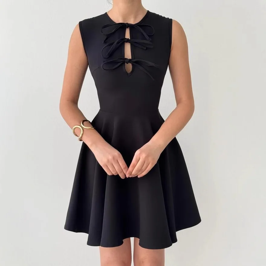 

2025 New Spring Summer Fashion Bow Details Sleeveless High Waist Skirt Dress