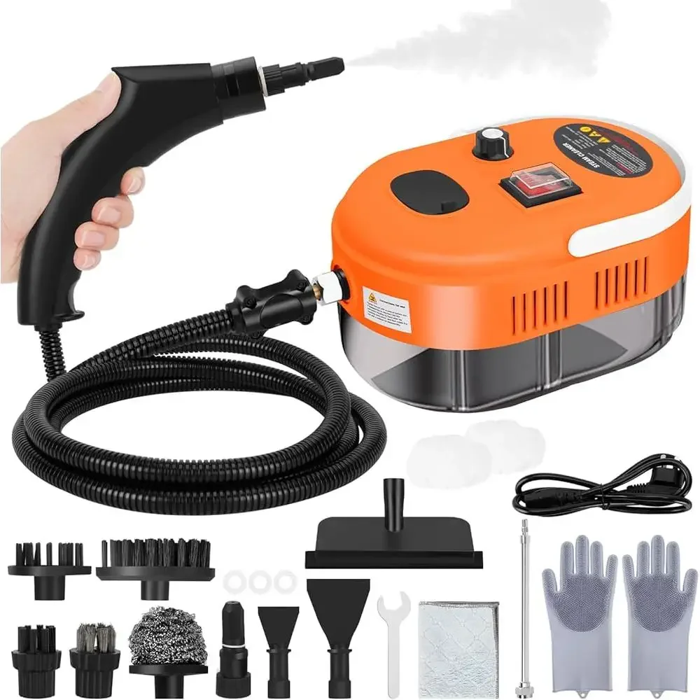 High Power Handheld Steam Cleaner Portable Car Cleaning Machine 2500W 6 Speed Adjustable Pressure 1L Tank 3 Brush Heads
