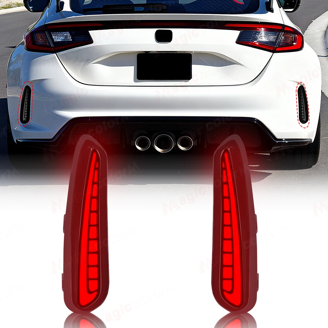 

For Honda CIVIC TYPE R 2024 2025 LED Rear Bumper Reflector Lights Auto Driving Dynamic Turn Signal Brake Lamps Car Accessories