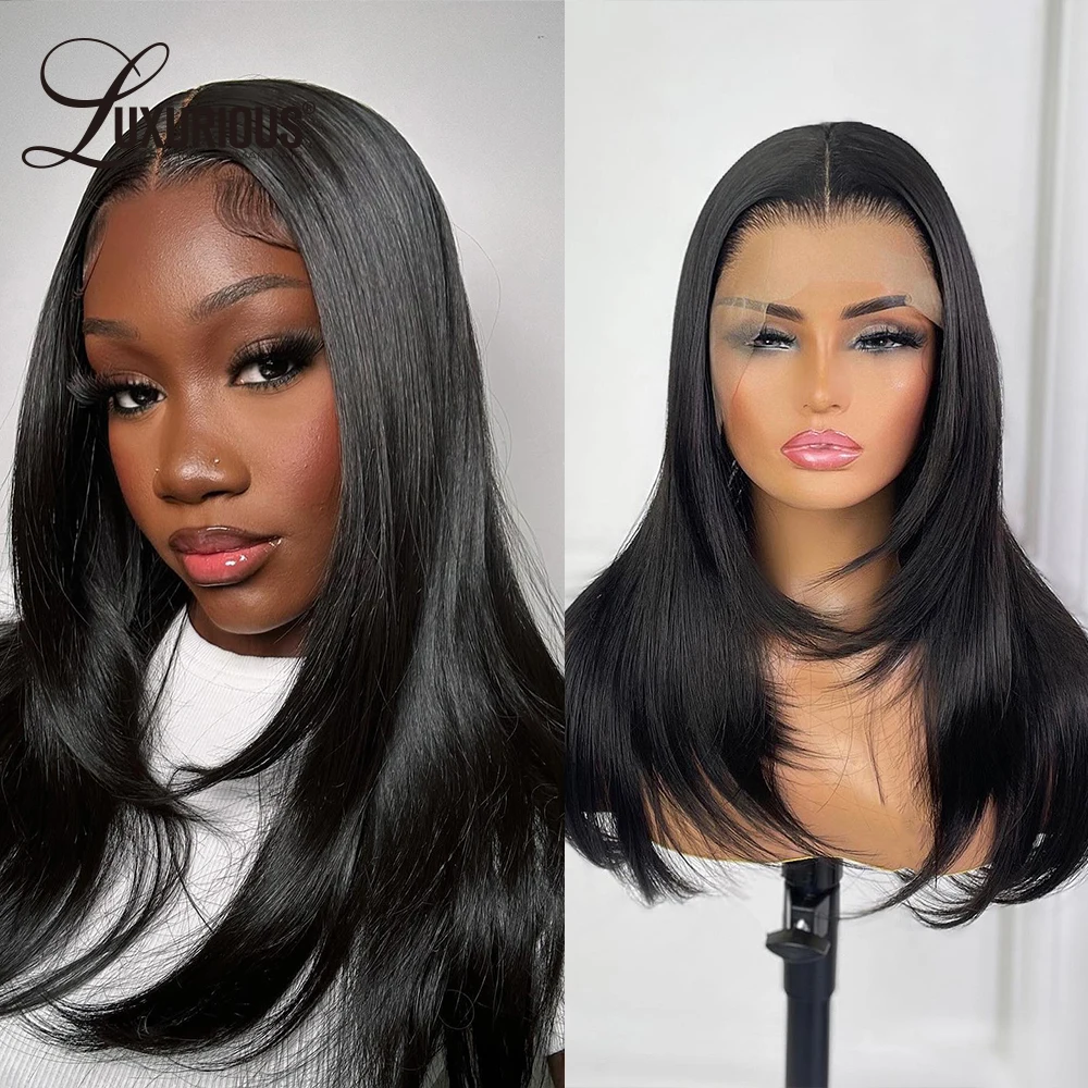 

Glueless Put On&Go Lace Closure Wig Pre Plucked Inspired Salon Straight Lace Closure Human Hair Wigs For Women Layered Wig 250%