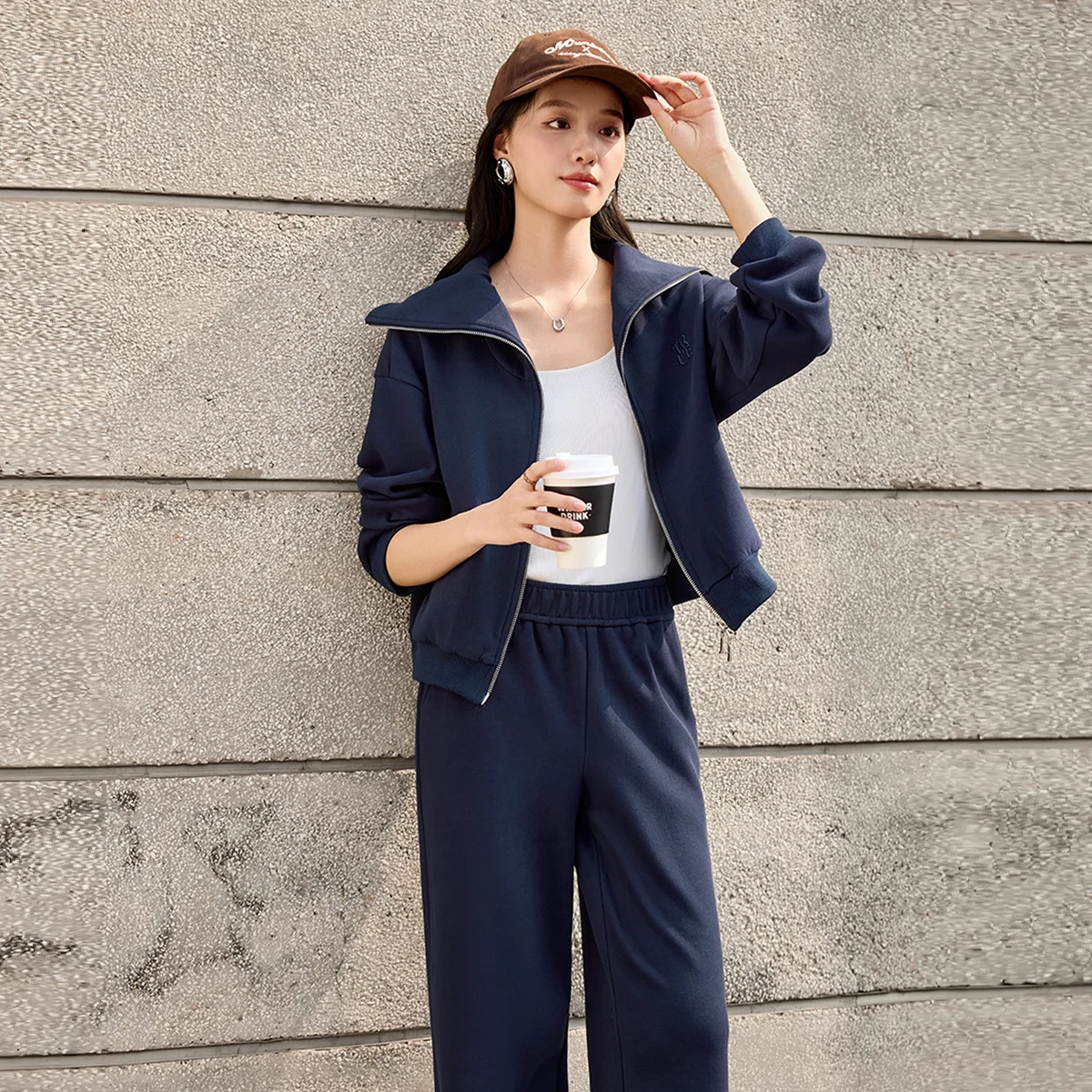 SENTUBILA Autumn Women's Pants Set Letter Embroidery Loose Long Sleeve Sweater Straight Casual Trousers Two Piece Sets 153ZF2482