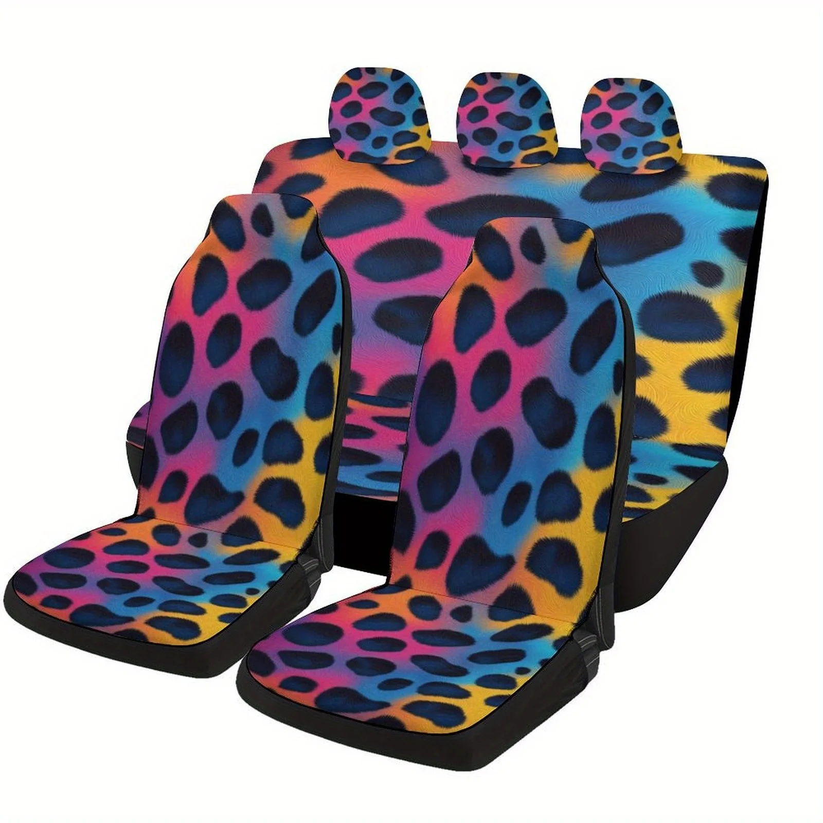 

Colorful Leopard Print Designed Car Seat Cover Set For Most Cars, Decorative Fashionable High-quality Car Seat Protector Covers