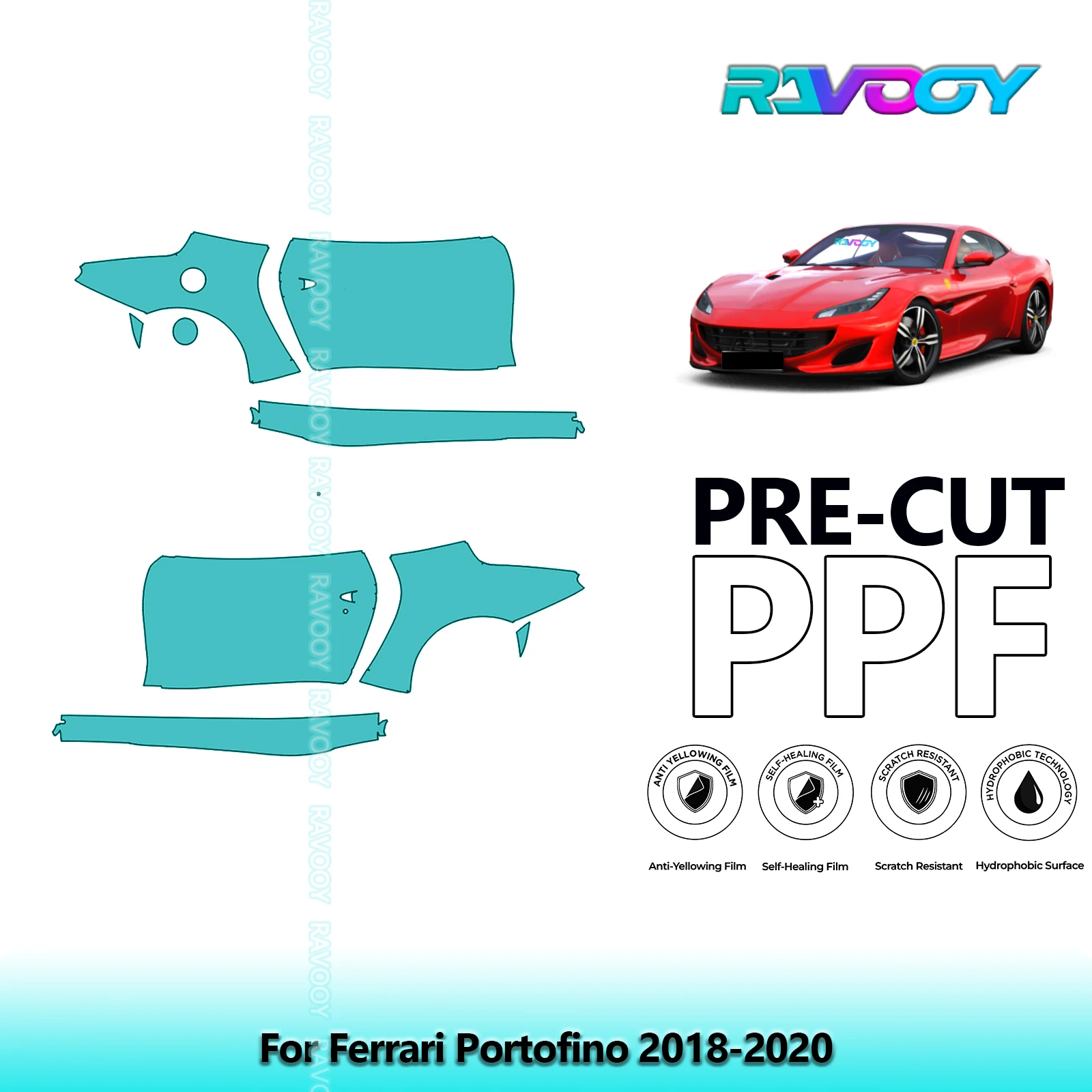 

For Ferrari Portofino 2018-2020 8.5mil Clear Matte Pre-Cut PPF Door & A/B Pillar Kit TPU Paint Protection Film Set