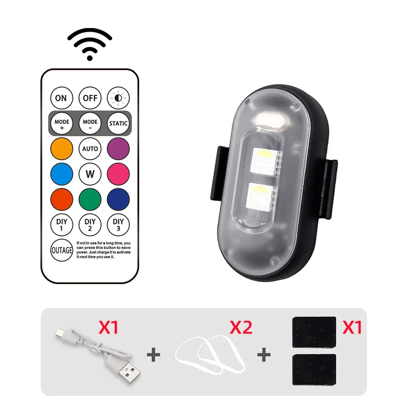 Wireless Remote LED Strobe Light Car Motorcycle Bike Warning Decor Lamp USB Rechargeable Aircraft Indicator 8 Colors Car Lights