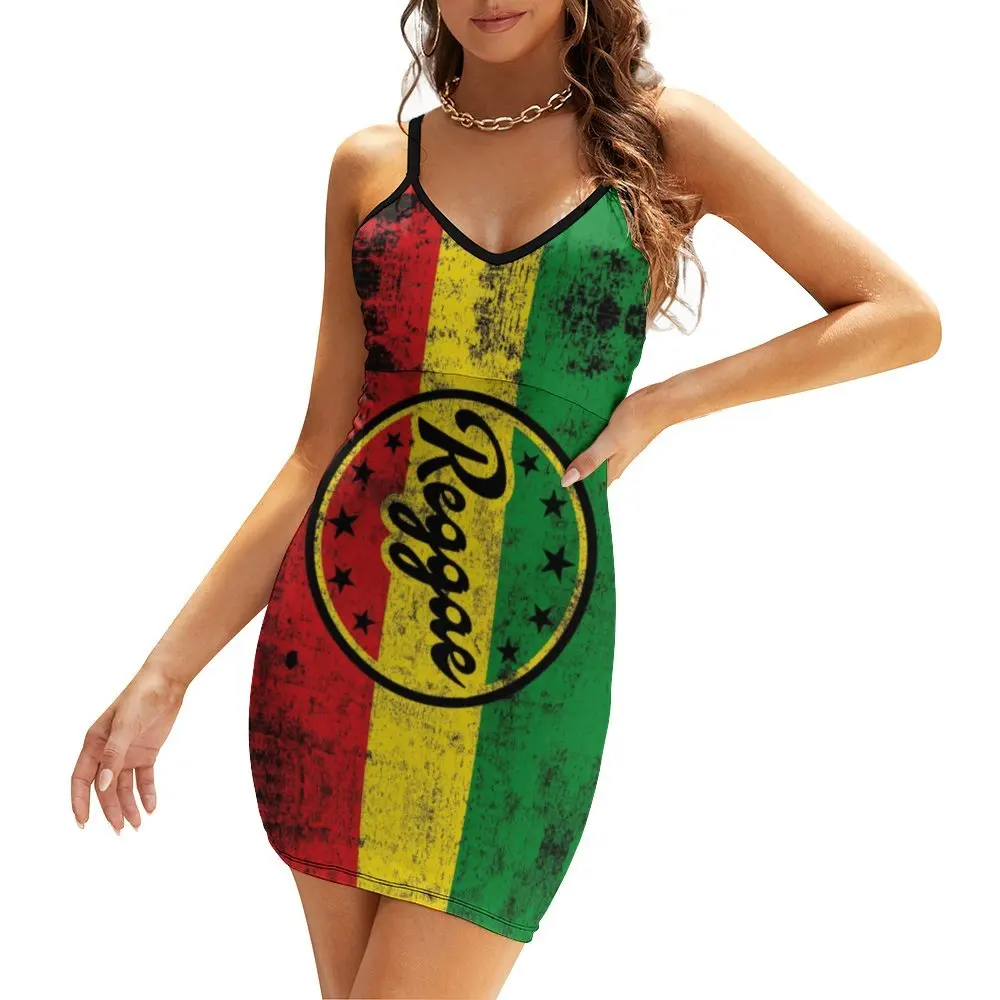 Sexy Reggae, Rastafari Flag, Reggae Flag Colors Women's Sling Dress Funny Novelty  Parties Woman's Clothing Suspender Dress Clas