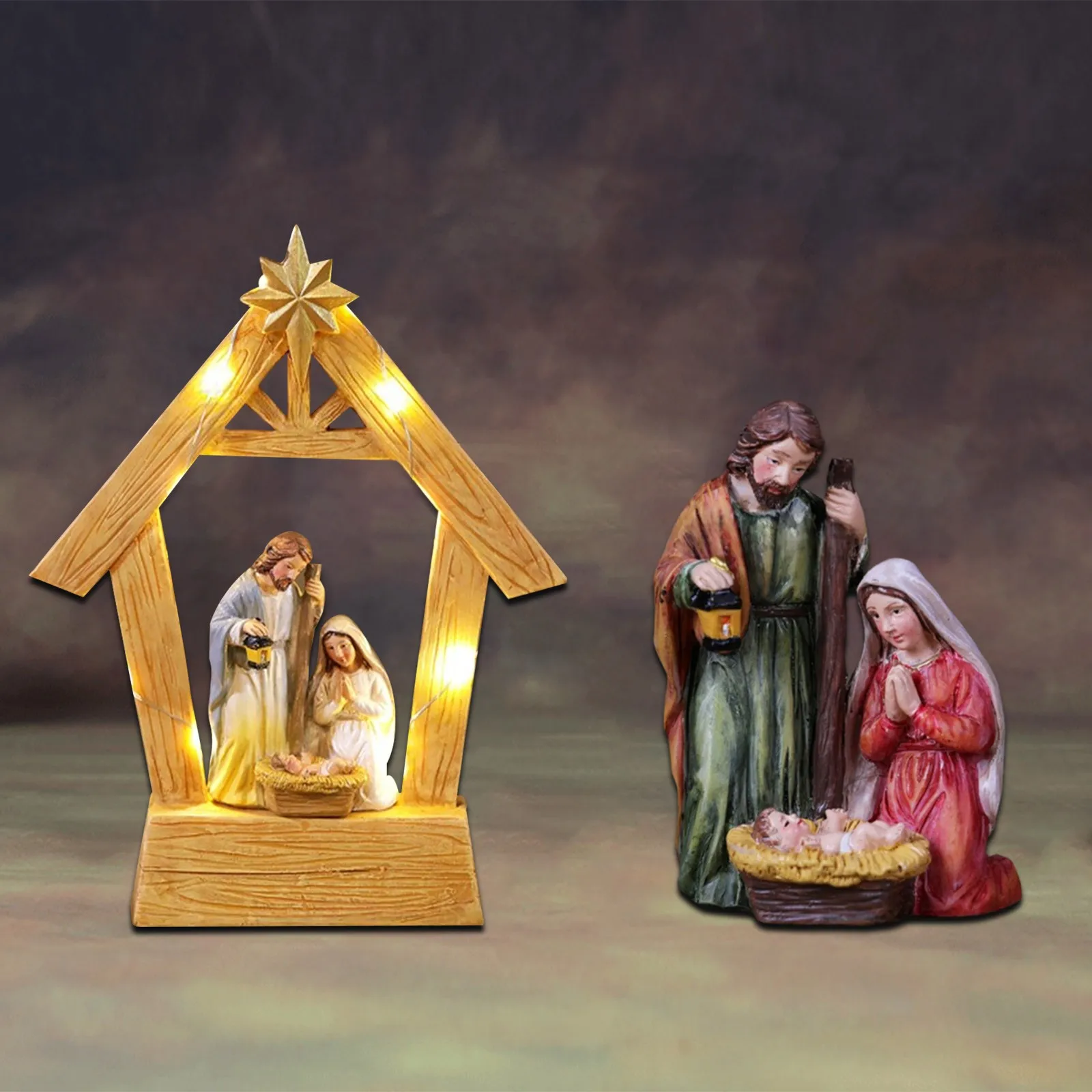 Christmas Nativity Scene Nativity Tabletop Ornament Stable Nativity Set with Lights Holy Family Statue Manger Scene Home Decor