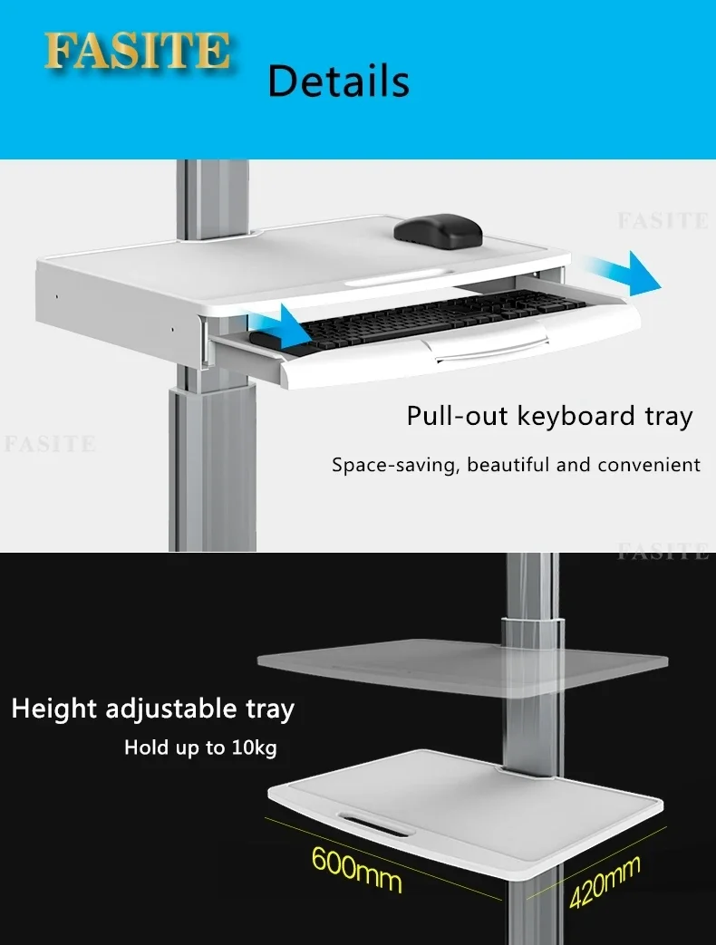 Medical Cart Height adjustable Wholesale Touchscreen Computer Trolley for Dental Clinic Hospital