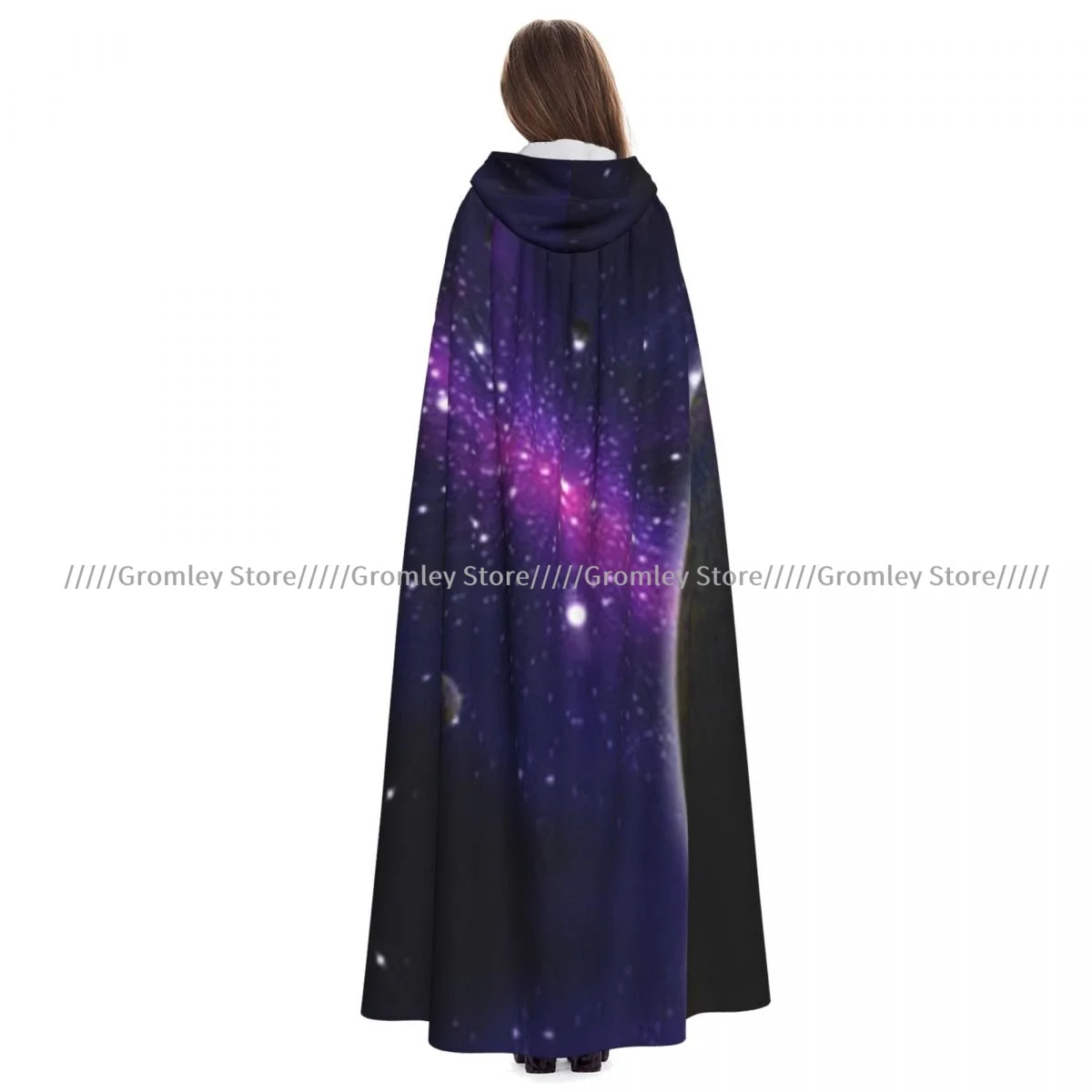 

Medieval Halloween Cosplay Cloak Hooded Coat Space And Astronomy Cape Coat Long Trench Costume Wizard Cloak