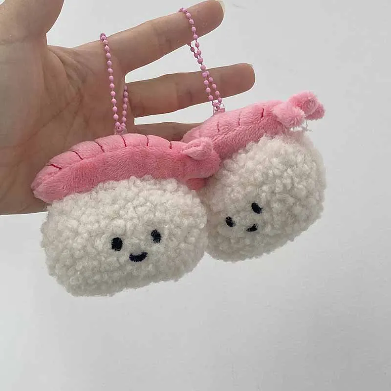 Japanese Cute Sweet Shrimp Sushi Plush Doll Pendant Keychain Cartoon Anime Sushi Lifelike Plush Stuffed Doll Birthday Small Gift