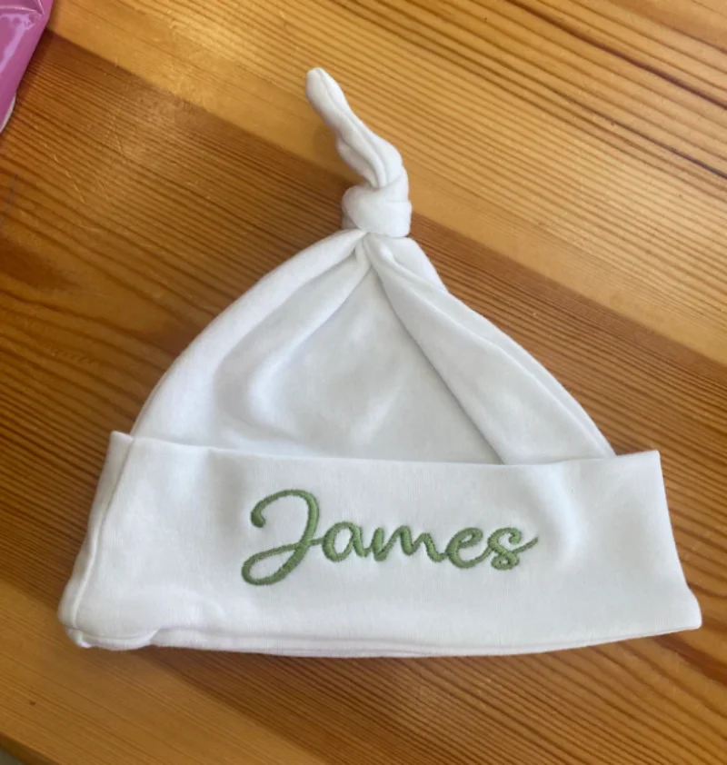 Embroidered Personalized Baby Hat, White Knotted Baby Hat, Customized Baby Shower Gift, Newborn Baby Gift, Unisex Baby Hat