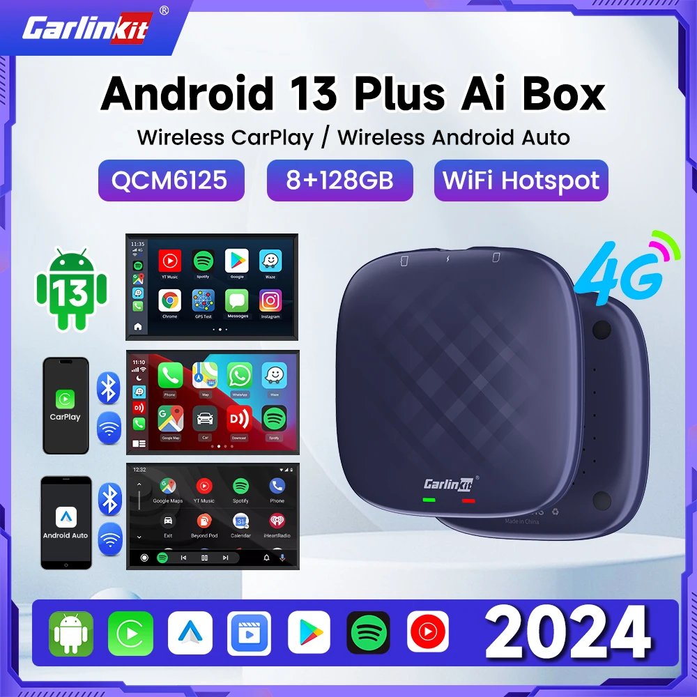 Carlinkit CarPlay Ai Box Qualcomm 6125 8-Core CPU Android 13.0 Wireless CarPlay Android auto For OEM Car Built-in Wired CarPlay