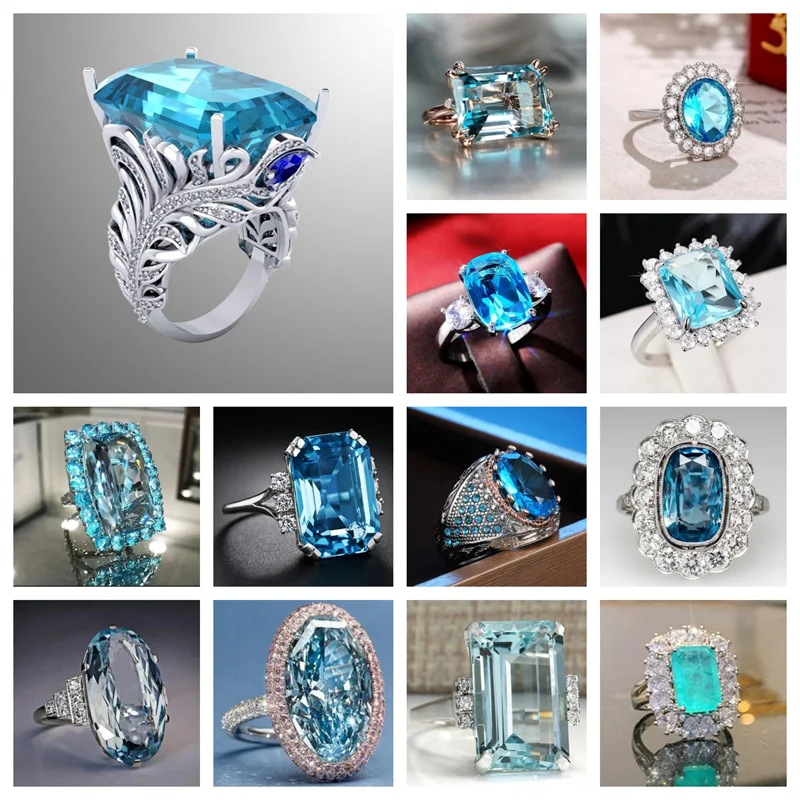 2024 New Sea Blue Cubic Zirconia Ring - Personalized Wedding Party Gorgeous Accessories of Special Interest To Women