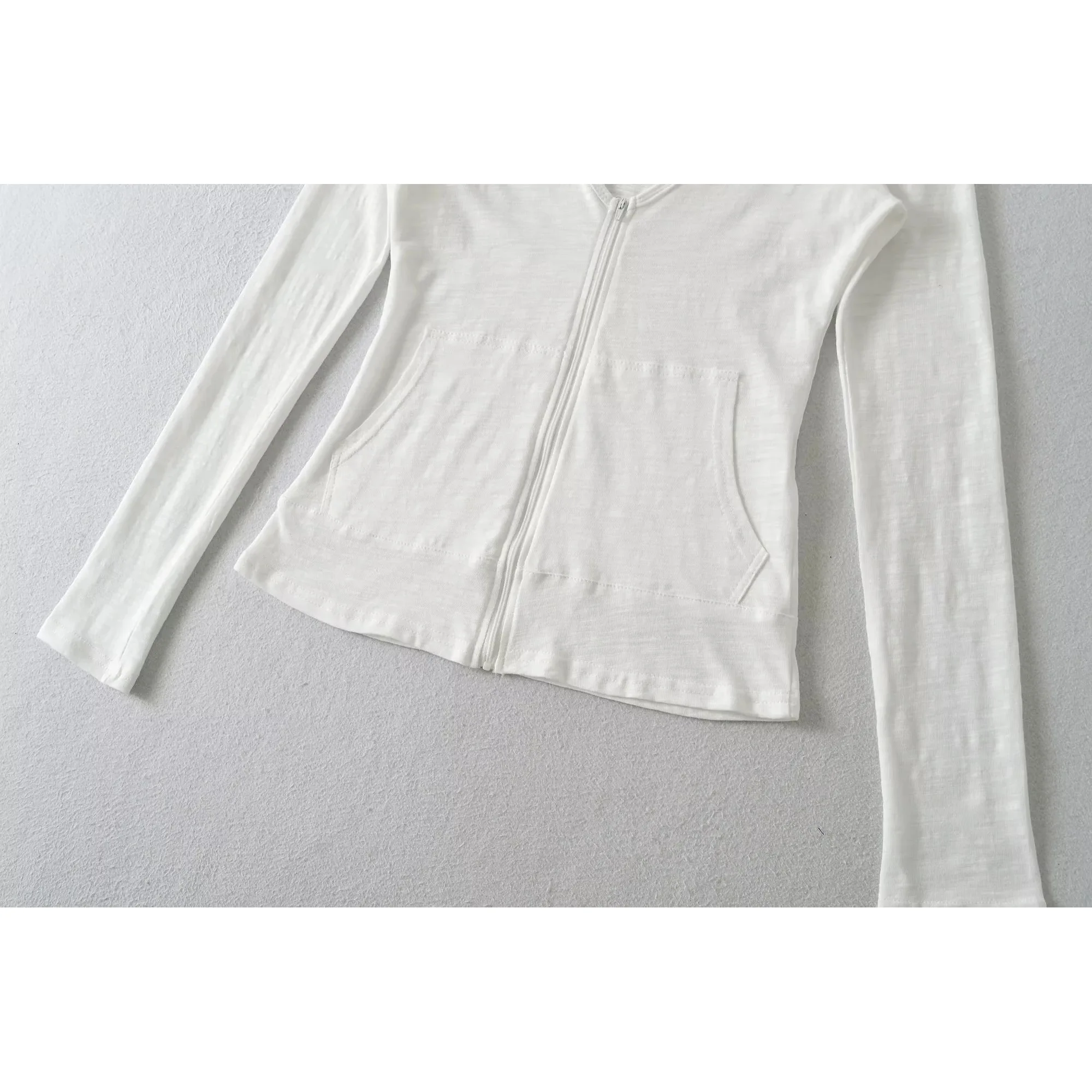 Retro americano blanco largo Sve mujer verano fino Casual Sudadera con capucha prendas de vestir exteriores cárdigan abrigo transpirable v-ne cremallera longitud ort