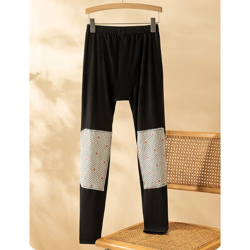 Warm Men's Thermal Leggings Graphene Patch Knee Pads Slim Single Fleece-Lined Base Layer Bottoms Leggings Comfort Elastic Pants