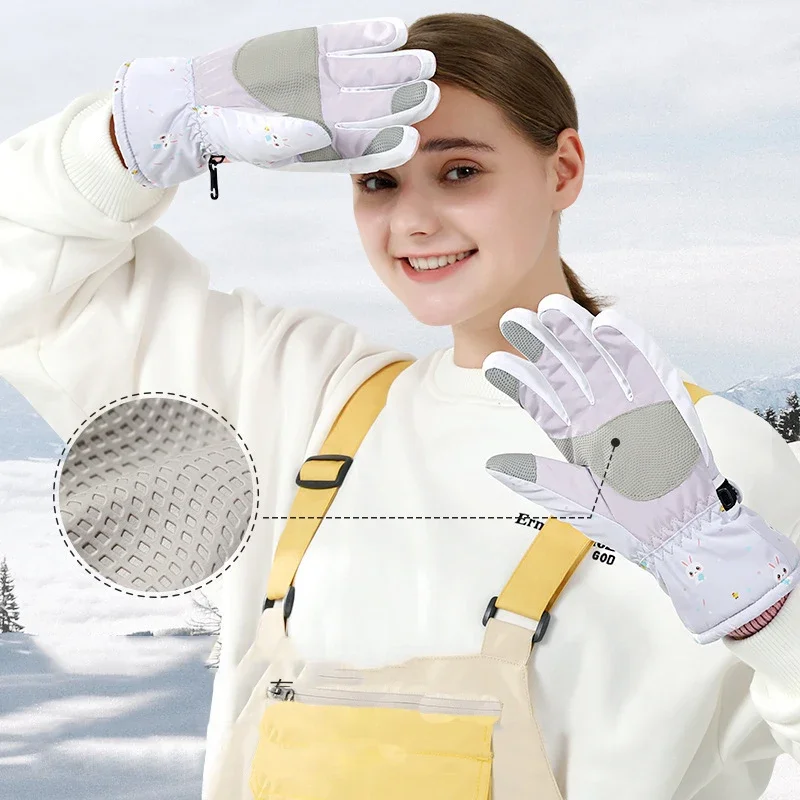 Guantes de poliéster con estampado para mujer, manoplas impermeables a prueba de viento, cálidas para adultos, para deportes al aire libre, de felpa, dedos divididos, 2025