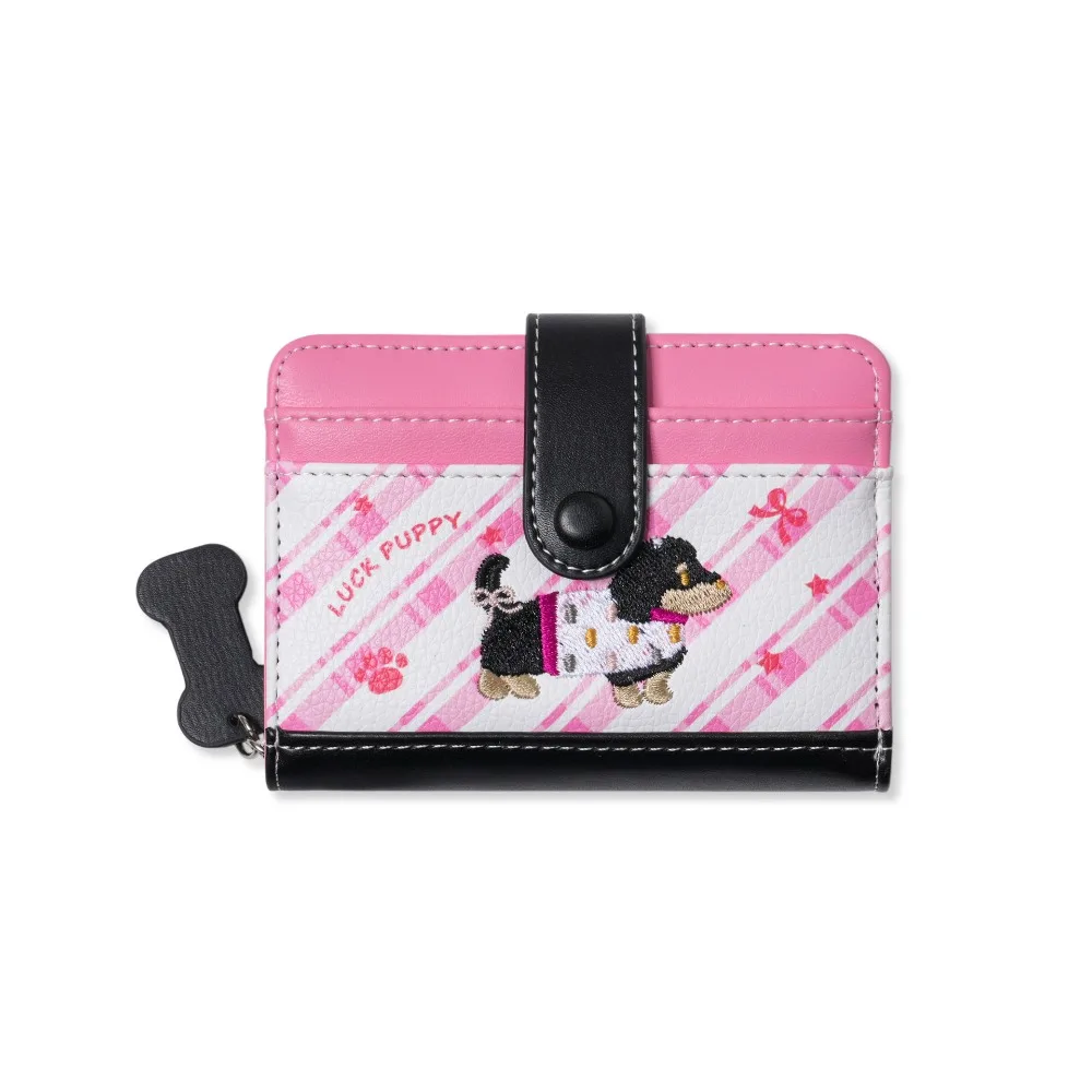 

Портативный кошелек-картхолдер из искусственной кожи с вышивкой в виде таксы, милый, модный, на несколько карт