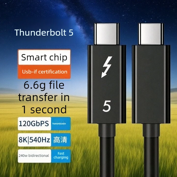 Thunderbolt 5 Coaxial Cable TypeC Data Cable Compatible with Thunder 4/3 USB4 120Gbps PD 240W 16K HD Two-way Fast Charge