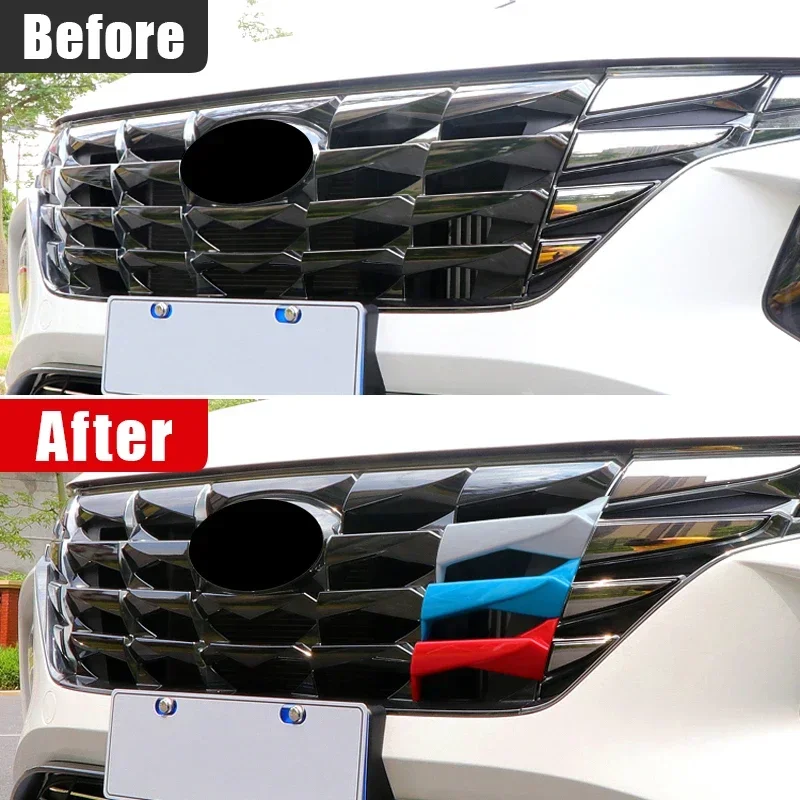 Head Front Grille Sport Stripe Grill Cover Cap Frame Sticker For Hyundai Tucson NX4 2021 2022 2023 Hybrid N Line Car Accessories