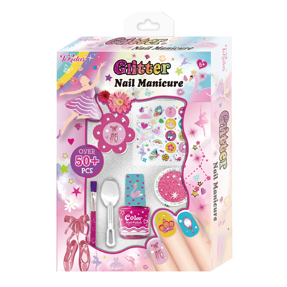 2024 Kids Makeup Set Glitter Nail Manicure Nail Polish Art Set Nail File Set Gem Stickers Brush Spoon Set