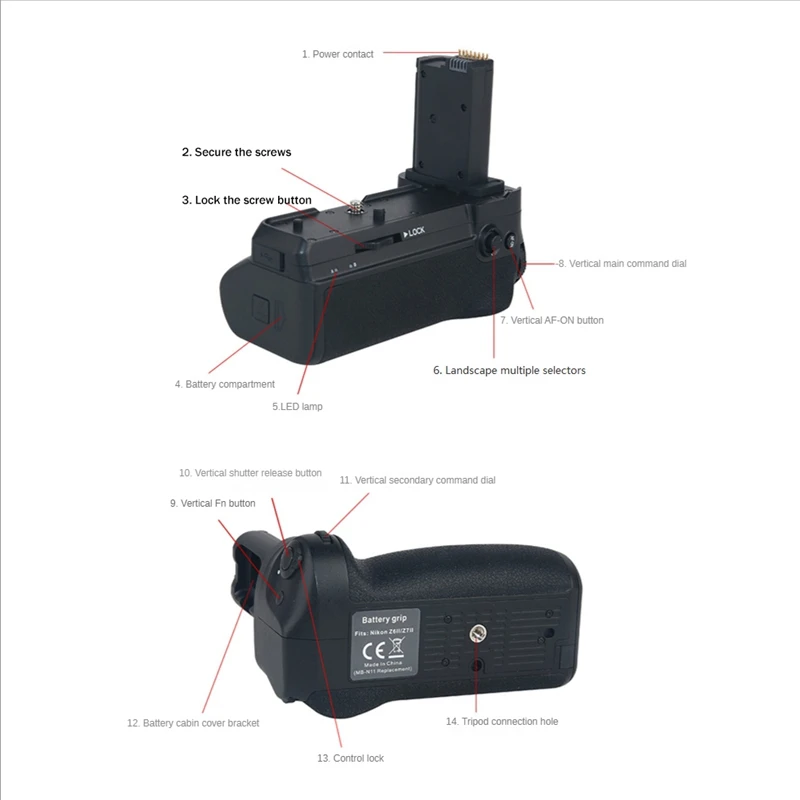 MB-N11 SLR Camera Handle Vertical Battery Grip Holder Anti-Shake Handle for Z6II Z7II Camera Battery Box Handle-A23U