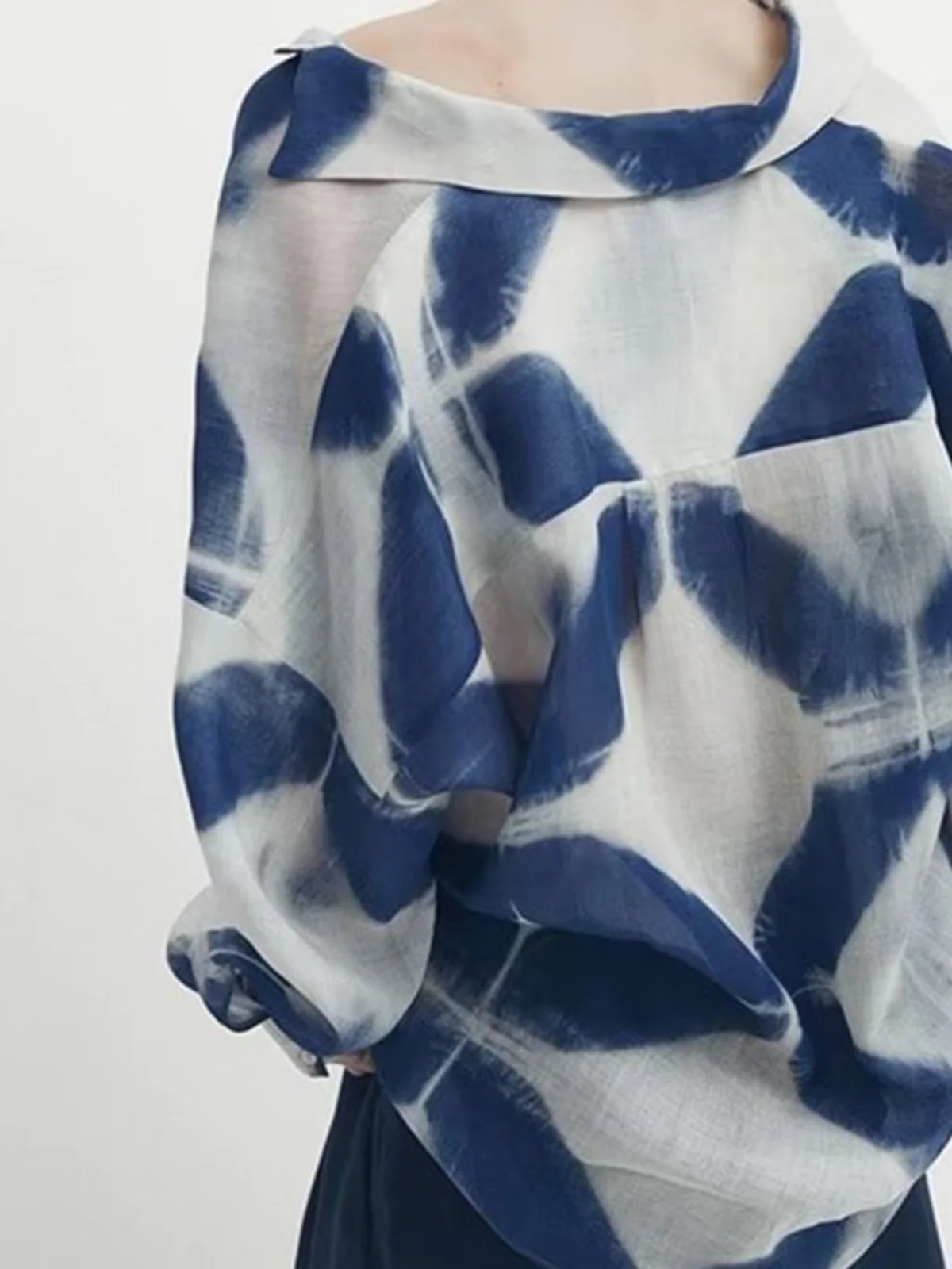 Losse artistieke Sle Long Sve Ne blauw katoen linnen print irt voor dames herfst nieuwe collectie vrijetijdskleding