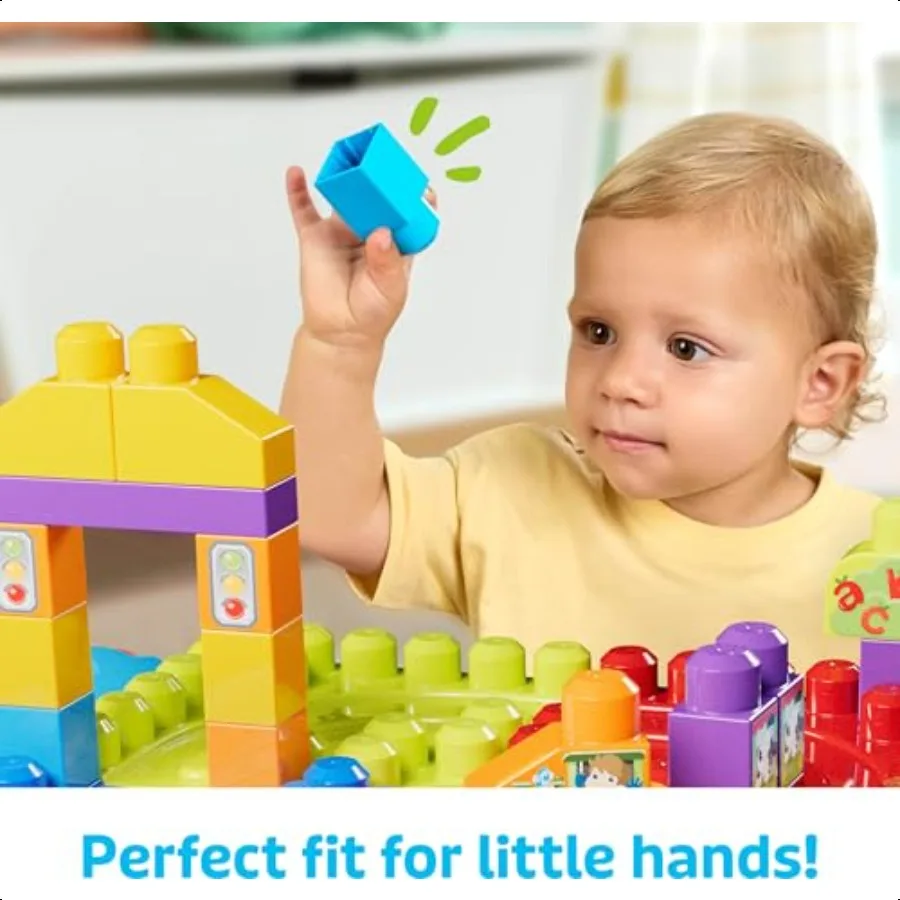 MEGA BLOKS First Builders Toddler Blocks Toy Set Build n Learn Activity Table with 30 Pieces and Storage Blue Ages 1+ Years Exc