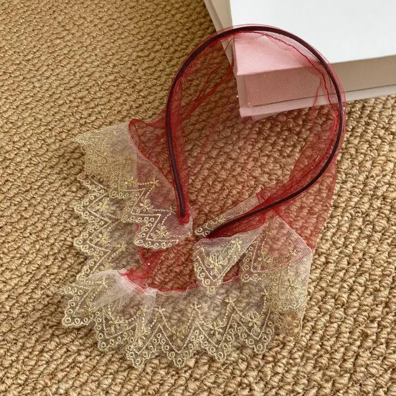 Französischer Spitzen-Dreieckstüll-Kopfschutz im ländlichen Stil, weiches Haarband, Haaraccessoire für Frauen – Detail 7