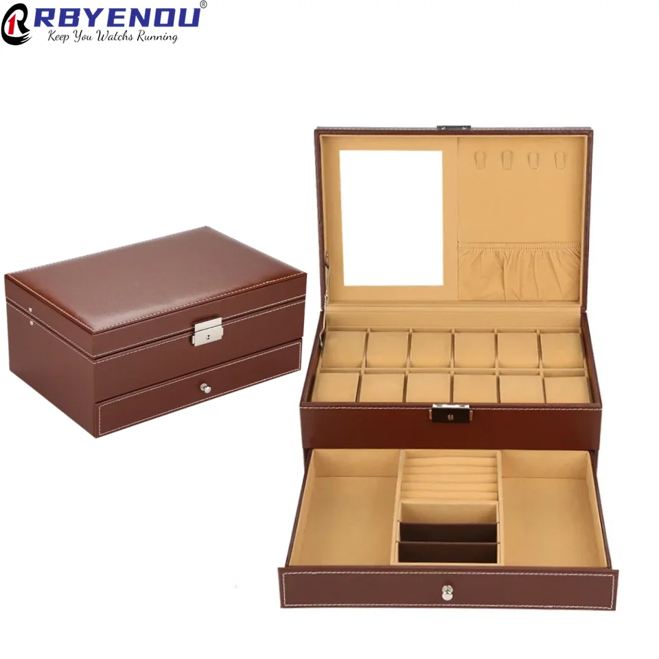 Brown Double-layer Watch Jewelry Storage Box Jewelry Box Ecrin Watch Strap Organizer Ring Earring Case for Watch Display Box
