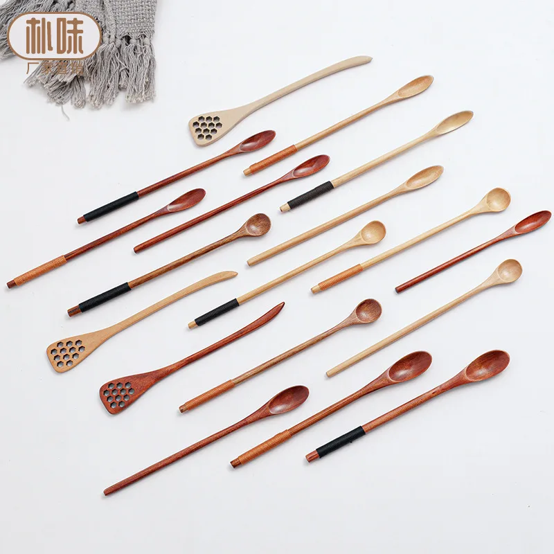 Long handled honey coffee spoon small wooden spoon Korean Japanese seasoning mixing stick wooden spoon creative cute dessert