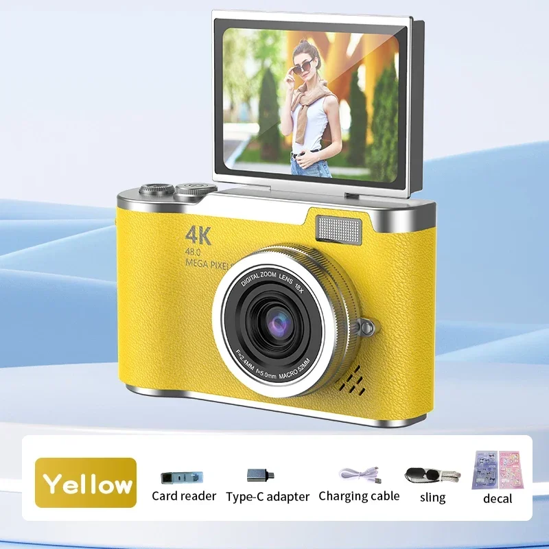 Appareil Photo Numérique 4K, Appareil Photo Vintage CCD Appareil Photo Compact 48 MP avec écran 2,4 Pouces, Zoom Numérique 16X, Anti-secousse, Lumière D'appoint pour Débutants